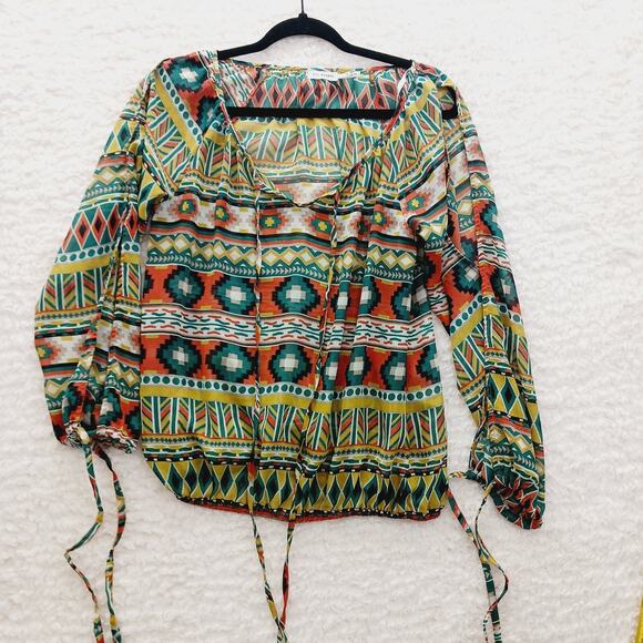 Blouse Size S Aztec Tribal Southwest Lightweight Boho Festival Boho Whimsycore - Picture 3 of 16